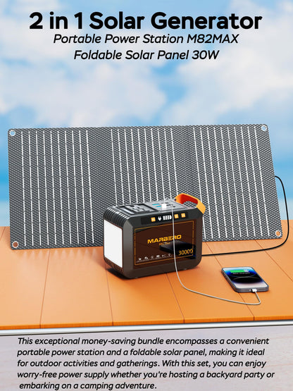 MARBERO 111Wh Solar Generator with Solar Panel Included Portable Power Station 120W with Foldable Panel 30W Set for Camping Outdoor Hiking Fishing Emergency