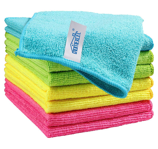 HOMEXCEL Microfiber Cleaning Cloth, 8 Pack Cleaning Rags, Cleaning Towels with 4 Color Assorted, 11.5"X11.5"(Green/Blue/Yellow/Pink)