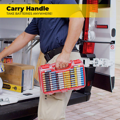 Ontel Battery Daddy Storage & Organizer Case with Tester, Stores & Protects Up to 180 Batteries, Double-Sided, Durable Design with Clear Locking Lid, Secure Latches & Portable Carrying Handle - Red