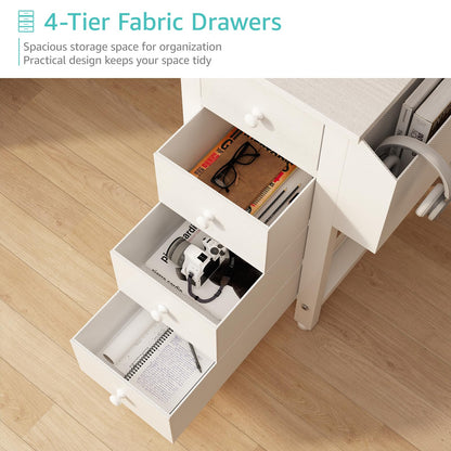 Lufeiya White L Shaped Computer Desk with Drawers & Storage Shelves, 47 Inch Corner Reversible Desk with Power Outlet for Home Office Bedroom, L-Shaped Teen PC Desks with Fabric Drawer, White