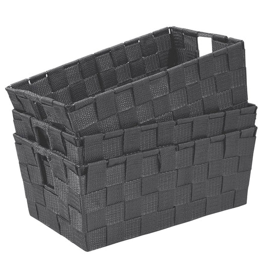 homyfort Woven Shelf Storage Tote Basket Bins Container, Storage Boxes Cube Organizer with Built-in Handles for Bedroom, Office, Closet, Clothes, Kids Room, Nursery 3pk(Grey)