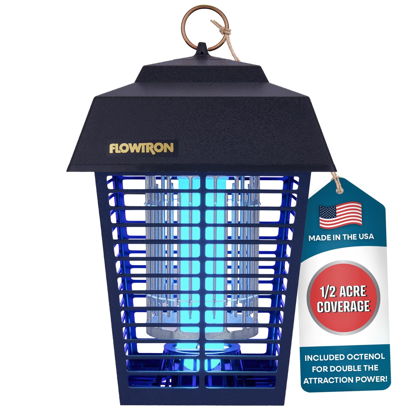 Flowtron Electric Bug Zapper 1/2 Acre Outdoor Insect Control with Dual Lure Method, 15W UV Light & Octenol Attractant for Fly & Mosquito, 5600V Kill Grid, Made in USA, UL Certified