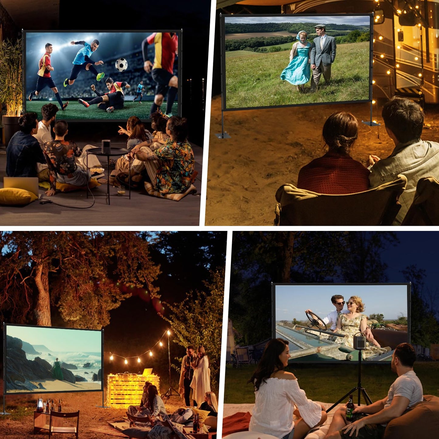 Outdoor Projector Screen with Stand - 120 inch Portable Projector Screens Indoor Outdoor Projector Screen 16:9 4K HD Outdoor Movie Screen with Carry Bag,Enioy Home Theater Projection Screen.