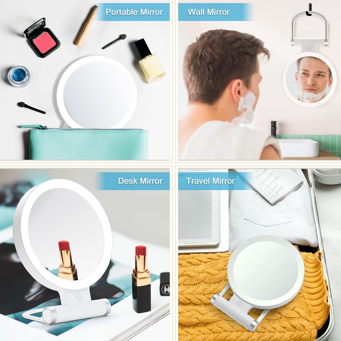 MIYADIVA 20X Magnifying Mirror with Light, Travel Magnifying Mirror, 1X/20X Vanity Mirror with Light, Adjustable Handle Travel Makeup Mirror, Touch Switch Light up Mirror for Plucking Eyebrows