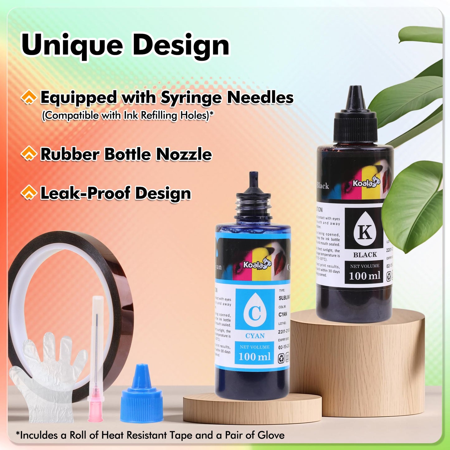 Koala Sublimation Ink Refill Bottle Compatible with ET-2720 ET-2760 ET-2800 ET-2803 ET-2850 ET-3760 WF-7710 WF-7720 C68 C88 for Heat Transfer on Mugs, Polyester Shirts, Mat, etc