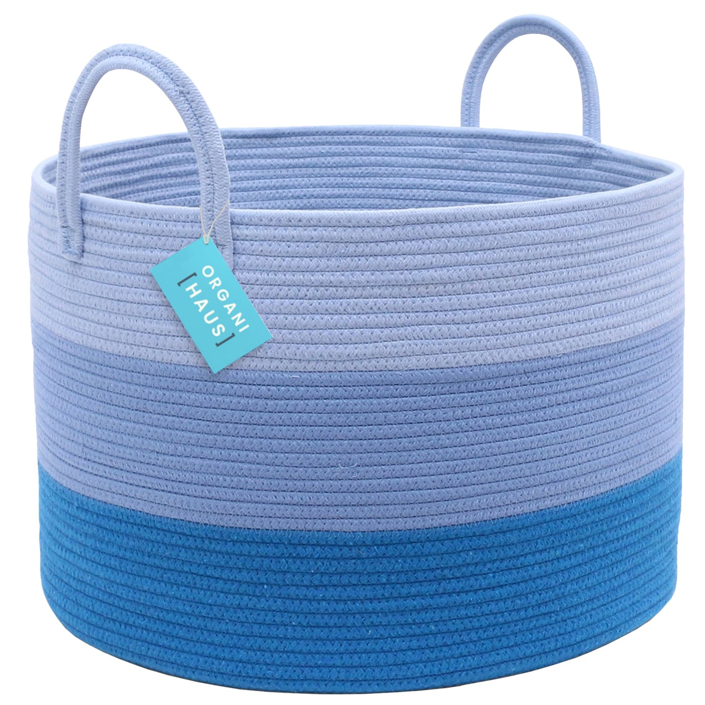 OrganiHaus Toy Storage Basket for Kids, Large Cotton Rope Organizer Bin for Nursery, Toy Box, Blanket Holder, Baby Hamper for Living Room, Soft & Washable, 20x13 inches - Blue