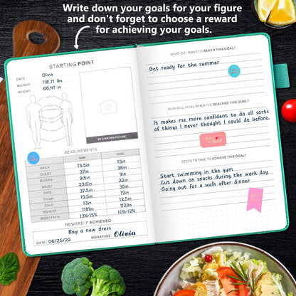 JUBTIC Meal Planner Notebook, Weekly & Daily Meal Prep Journal with Shopping and Grocery Lists for Food Planning Menu Planning Healthy Diet and Habits Tracker, Last 1 Year,Undated, A5, Green