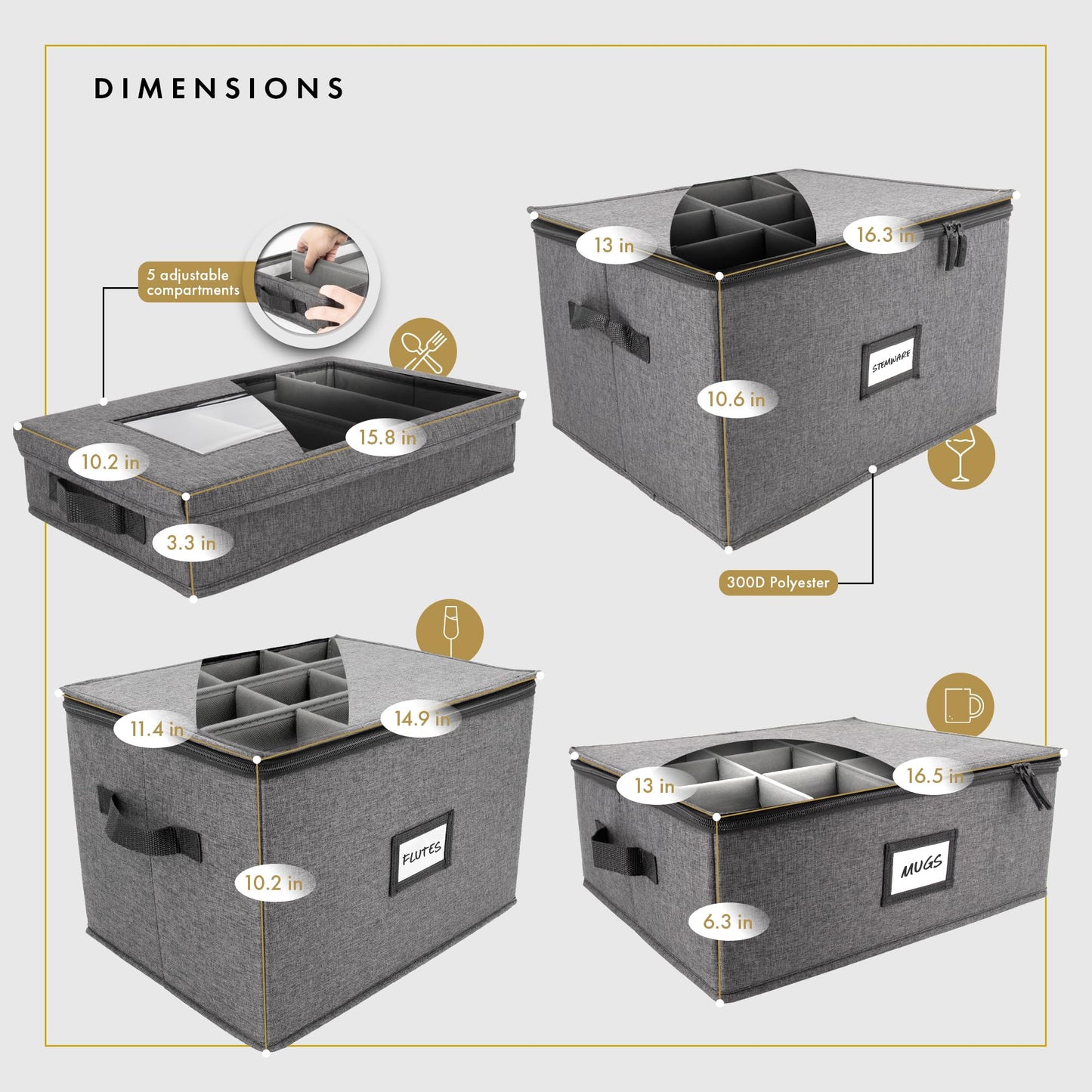 HOMELUX THEORY Champagne Flute Storage Box, Ivory Hard Shell China Storage Containers, Kitchen Storage Bins With Lids, Heavy Duty Moving Box for Glasses & Stemware, Glassware & Wine Glass