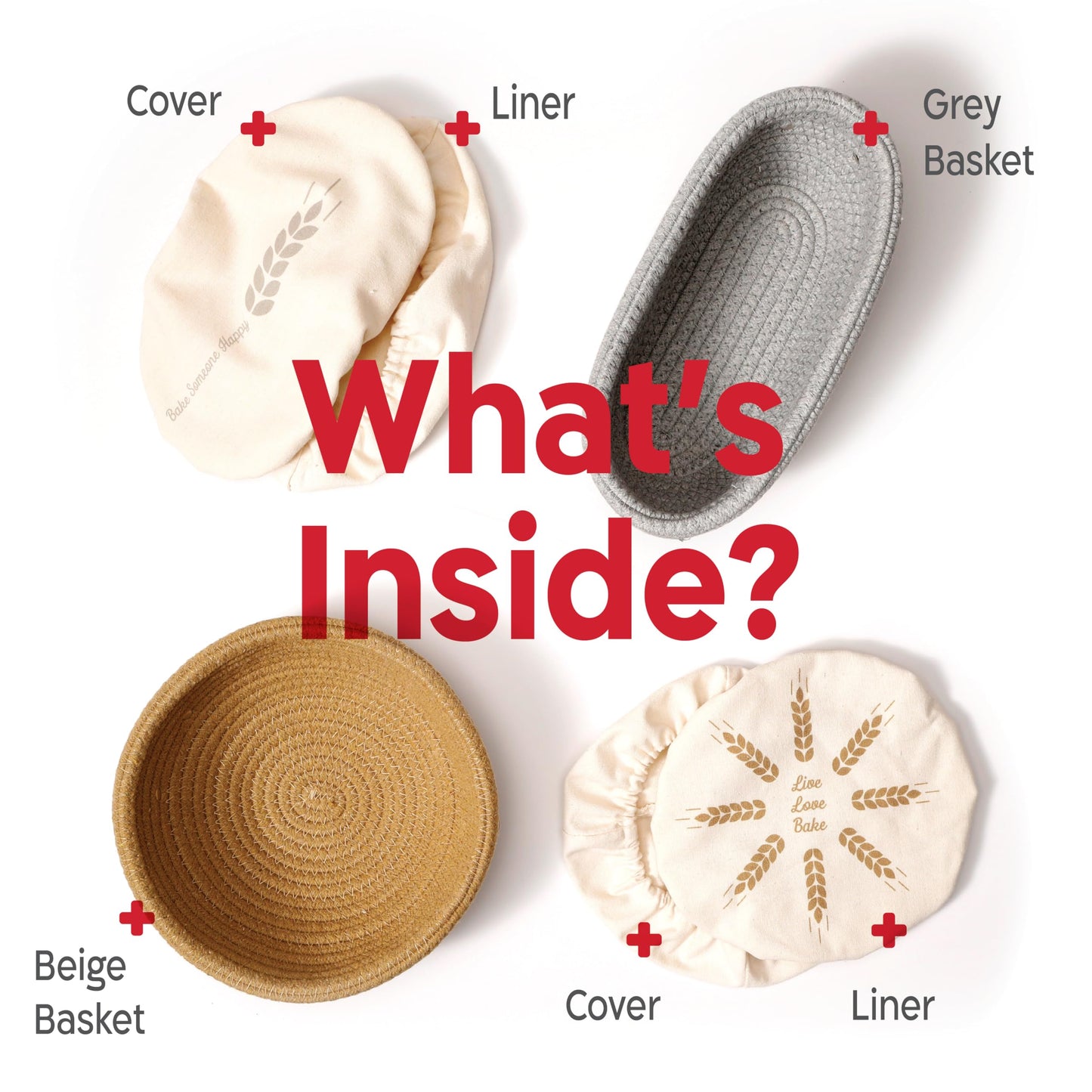 KneadAce Cotton Rope Banneton Bread Proofing Basket Set, Oval & Round Bread Baskets with Liners & Covers for Artisan Bread Baking, Sourdough Bread Baking Supplies