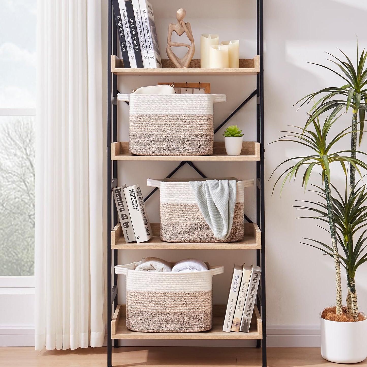 OIAHOMY Storage Basket, Woven Baskets for Storage, Cotton Rope Basket for toys,Towel Baskets for Bathroom - Pack of 3, Gradient Yellow