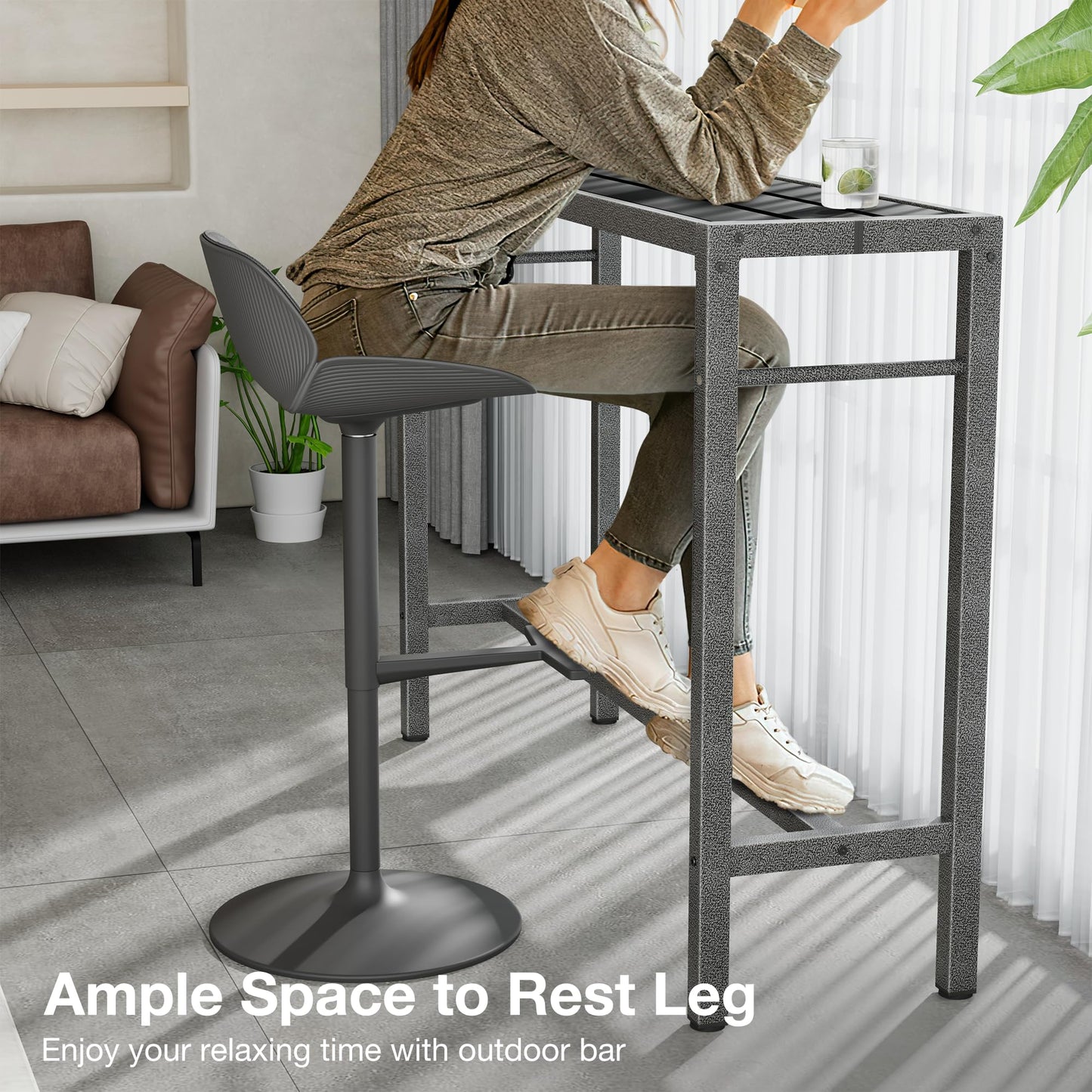 Mr IRONSTONE Outdoor Bar Table 53'' Patio Table Pub Height Dining Table with Waterproof Top and Hammer Finish Stand for Hot Tub, Garden, Backyard