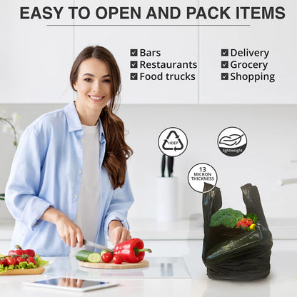 ACYPAPER, Black T-Shirt Bags in Bulk - 1000 Count - (11" x 6" x 21") - Restaurant Carryout Bags