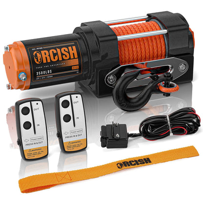 ORCISH Upgrade 3500 lb 12V DC Electric Winch, ATV/UTV Winch Kit for Towing, 1/4"×30' Synthetic Rope with Both Wireless Handheld Remote and Corded Control Recovery, Easy Assembly Winches