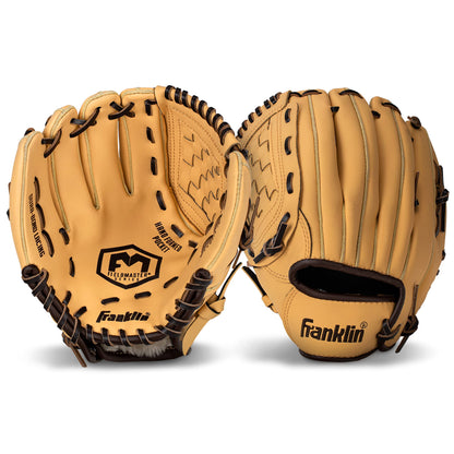 Franklin Sports Baseball + Softball Glove - Field Master Baseball + Softball Mitt - Youth Glove - Left Hand Throw - 10" - Camel Brown