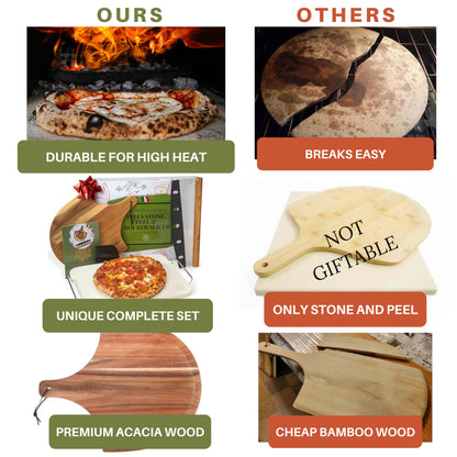 Pizza Stone for Oven and Grill Set - 5PCS Pizza Making Accessories Kit - 15 inch Pizza Stone with Handles, Pizza Peel, Pizza Cutter, Dough Tool - Baking Stone for Bread - Large Rectangular Oven Stones