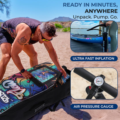 SereneLife Inflatable Stand Up Paddle Board - Wide Stable Design, Non-Slip Deck for Adults & Youth with Premium Paddle Board Accessories: Carry Bag, Dual Action Pump, Paddle, Ankle Leash - 10'6"