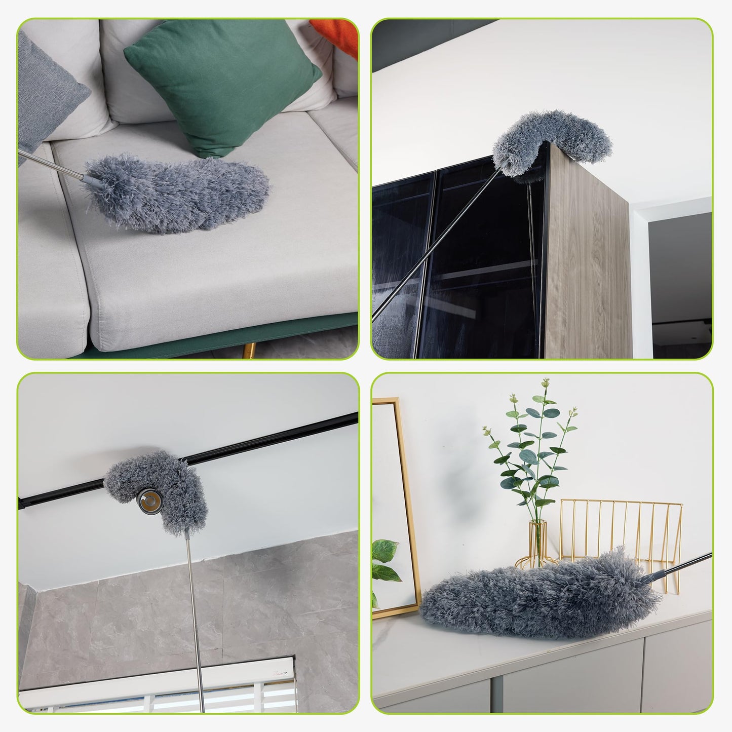 IVYROLL Duster with Extension Pole for Cleaning (2 Microfiber Heads Kit), 100" Long Feather Duster for High Ceilings with Washable Head, Cleaning Supplies for Housekeeping, Ceiling Fan, Furniture