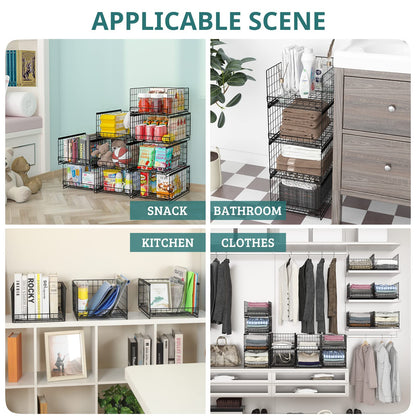 Hongtamoya 4-Tier Stackable Closet Organizers and Storage Shelves, Clothes Storage Basket, Clothes Shelf Organizer Sweater Organizer Bins Container for Wardrobe Kitchen Bathroom Office, Black