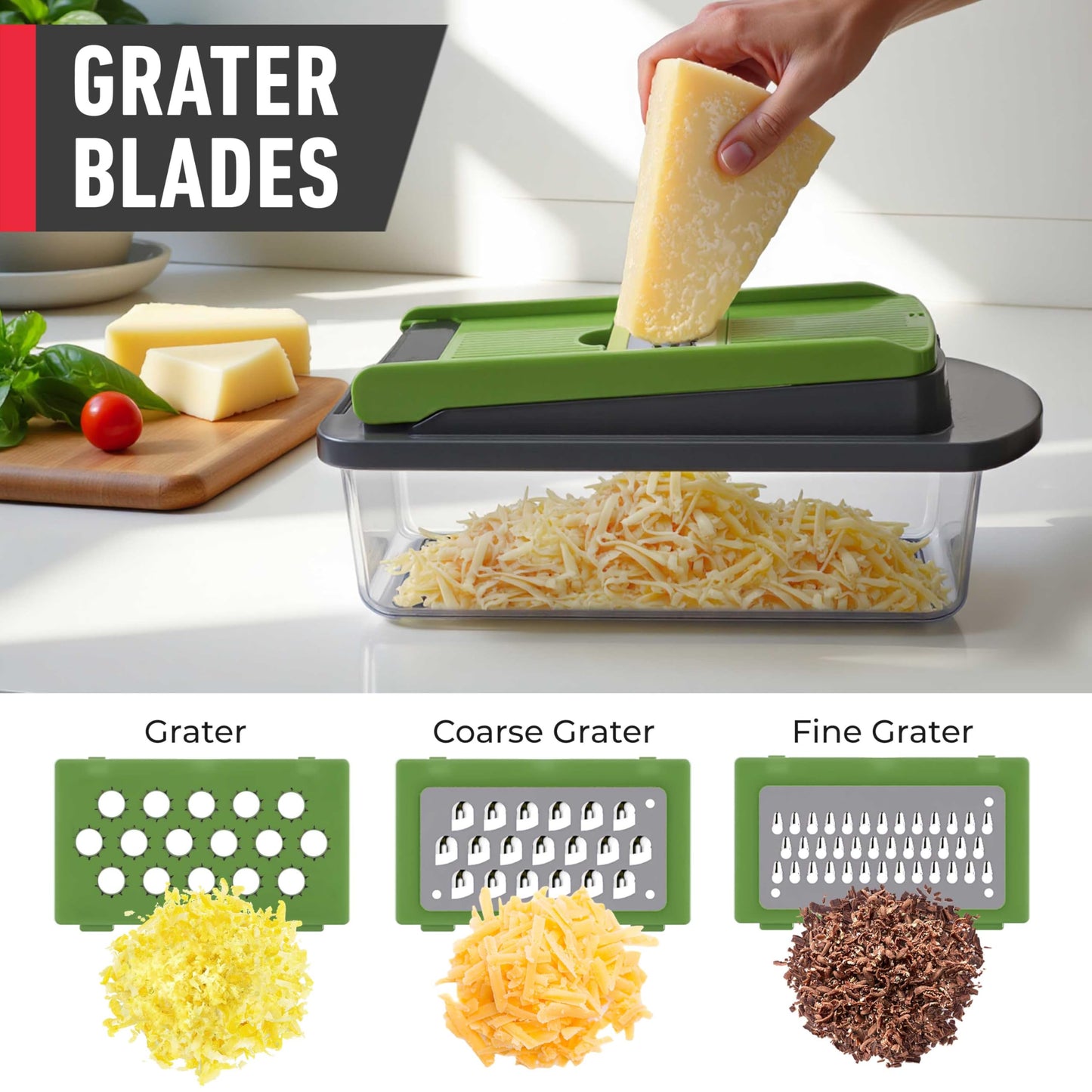 Mueller Pro-Series 10-in-1, 8 Blade Vegetable Chopper, Onion Mincer, Cutter, Dicer, Egg Slicer with Container, French Fry Cutter Potato Slicer, Home Essentials, Salad Chopper,Gray/Green