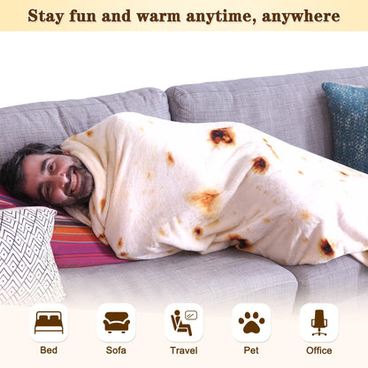 mermaker Burritos Tortilla Throw Blanket 2.0 Double Sided 80 inches for Adult and Kids, Giant Funny Realistic Food Blanket, 285 GSM Novelty Soft Flannel Taco Blanket (Yellow-Double Sided)