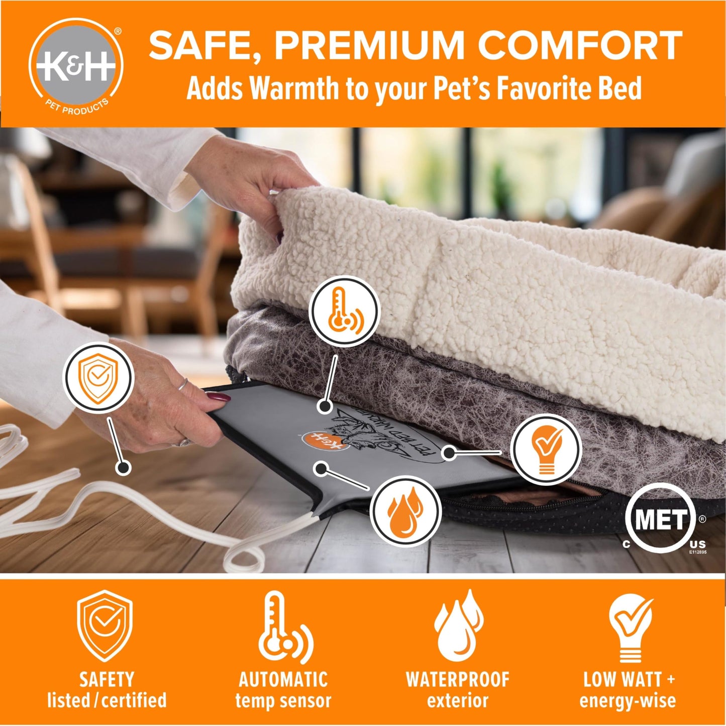 K&H Pet Products Pet Bed Warmer, Turn Any Pet Bed Into a Heated Cat or Dog Bed, Waterproof Indoor Heated Warming Pad Insert, Automatic Temperature, Safety Listed - Large 24.5 X 11.75in Gray