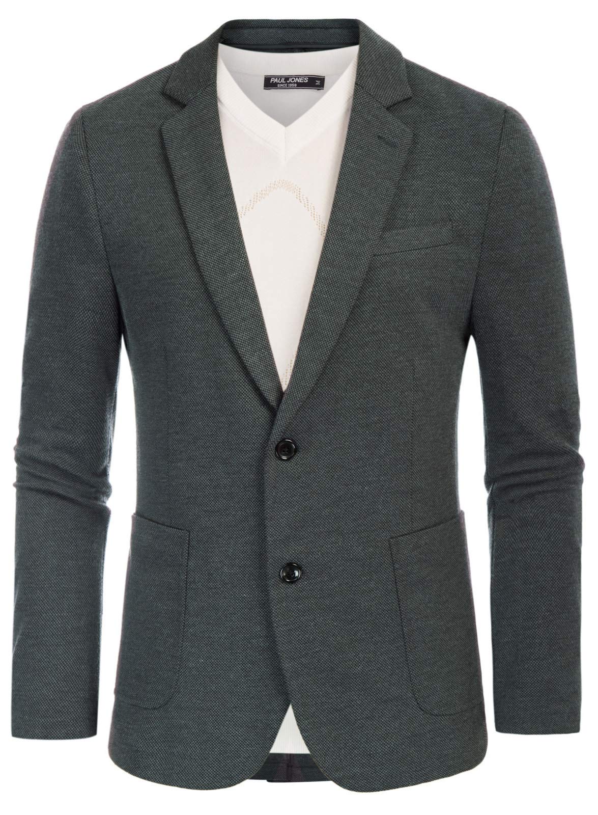 PJ PAUL JONES Mens Casual Knit Blazer Jackets Two Button Unlined Stretchy Sports Coat Grey S