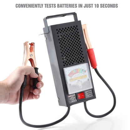 OEMTOOLS 24338 Battery Load Tester, Battery Tester 12V Automotive, Easy-to-Read Car Battery Tester, Heavy Duty Clamps, Shock Resistant Meter, Housed in Sturdy Steel Case