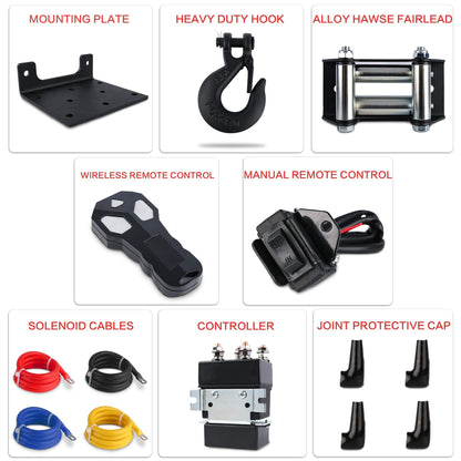 XPV AUTO 12V 4500LBS Steel Rope Electric Winch for Towing ATV/UTV Off Road with Wireless Remote Control Mounting Bracket IP67 Waterproof Electric Winch with 4-Way Roller Fairlead