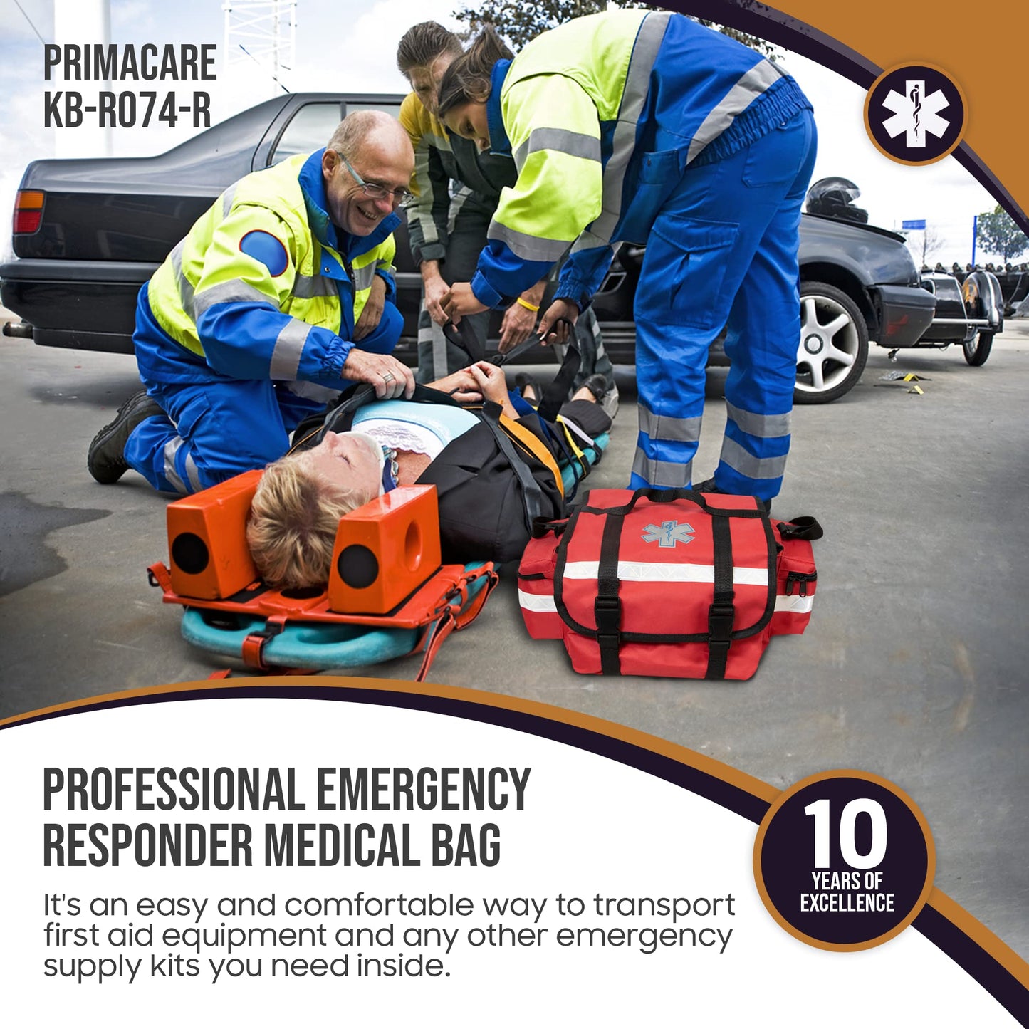 PrimaCare KB-RO74-R First Responder Bag for Trauma, 17" x 9" x 7", Red