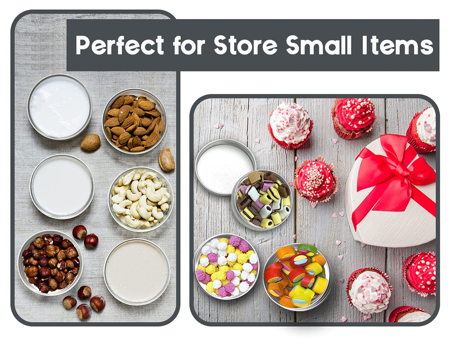 2 oz/60ml 24 Pack Aluminum Balm Tins For Pill Storage, Jar Containers with Screw Thread Lid for Lip Balm, Cosmetic, Candles, Aluminum Tin Cans Containersor for Salve and Spices