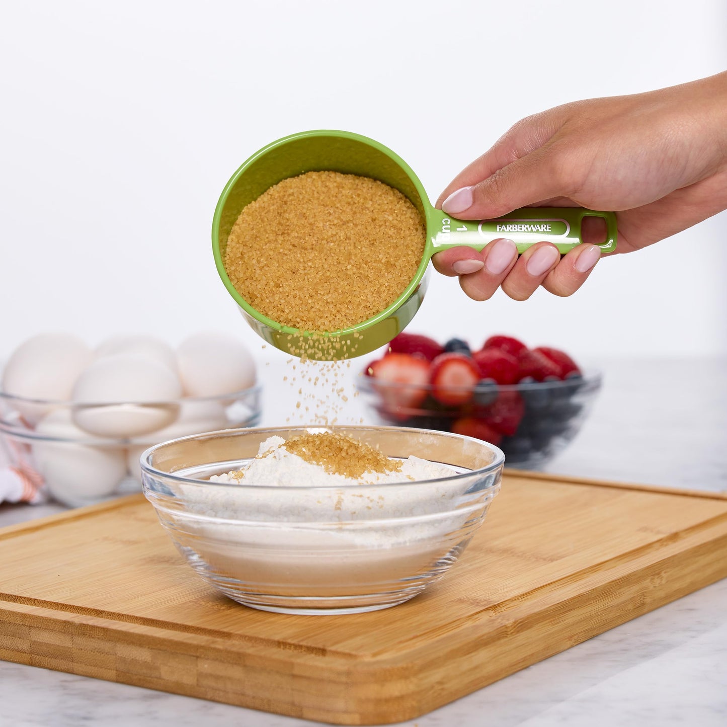 FARBERWARE 5-Piece Measuring Cup Set with Coffee Scoop, Durable Plastic Nesting Measuring Cups with Easy-Read Markings, BPA-Free, Dishwasher Safe