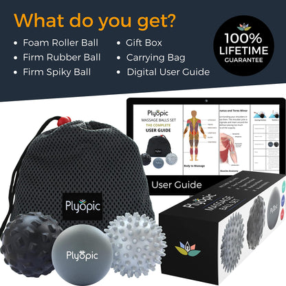 Plyopic. Massage Ball Set – for Deep Tissue Muscle Massage, Myofascial Release, Trigger Points, Mobility, Plantar Fasciitis - Eliminate Muscle Tension & Tightness in Your Back Neck Foot