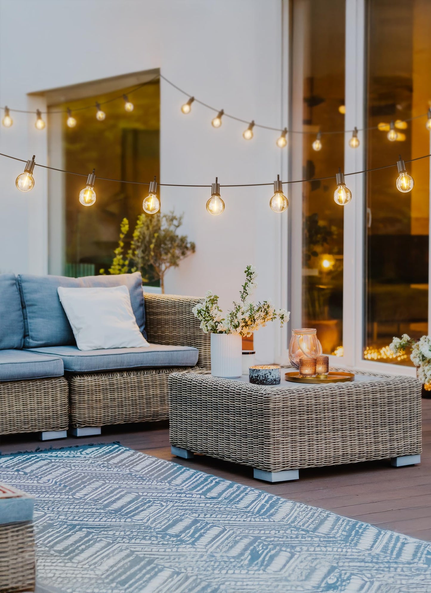 Outdoor String Lights 25 Feet G40 LED Patio Lights, Plug-in, 13 Plastic Edison Bulbs(1 Spare), Waterproof Connectable Hanging Light for Backyard Porch Balcony Party Decor, E12 Base, Black