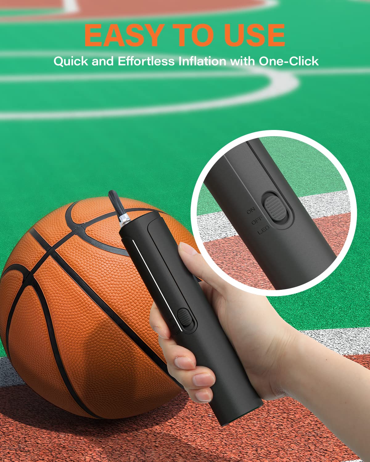 Pumteck Electric Air Ball Pump: Portable Fast Inflation Pump with LED Light for All Sports Balls Basketball Soccer Football Volleyball Exercise Accessories with 2 Needles and Storage Bag