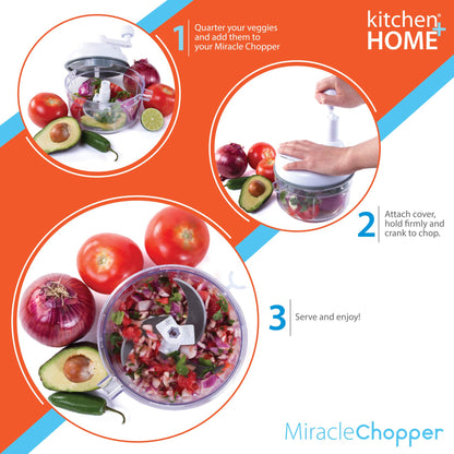 Kitchen + Home Manual Food Chopper - 5 in 1 Miracle Chopper, Salsa Maker, Blender, Slicer, Shredder and Julienne – As Seen on TV Manual Food Processor