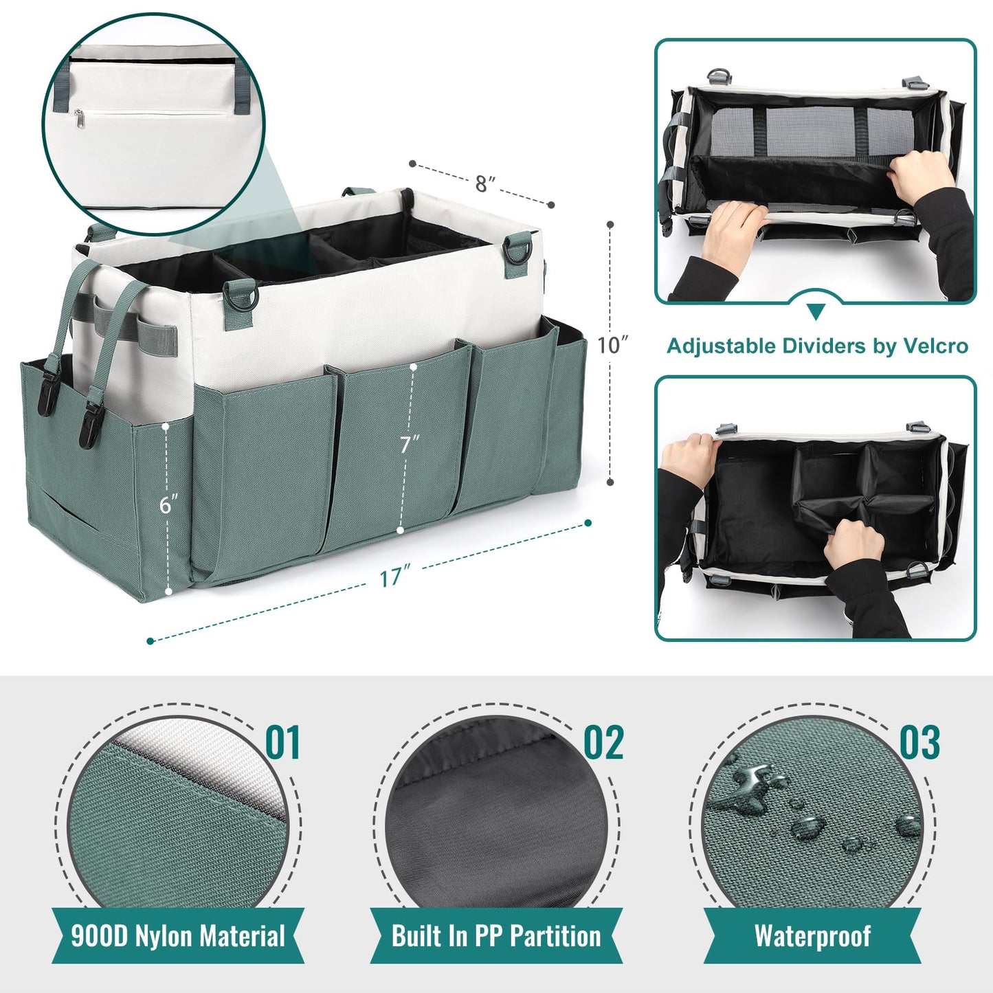 LANDNEOO Cleaning Caddy Organizer with Handle, Wearable Bag for Supplies, Tote Shoulder and Waist Straps, Under Sink Tool Multiple Compartments (Large) (QJB-BLS)