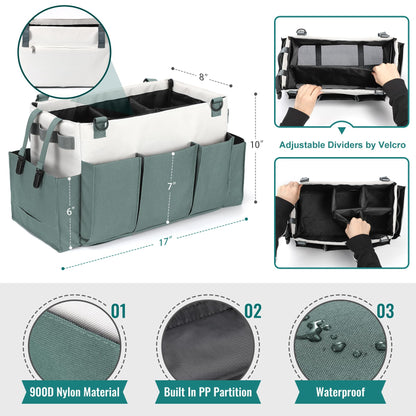 LANDNEOO Cleaning Caddy Organizer with Handle, Wearable Bag for Supplies, Tote Shoulder and Waist Straps, Under Sink Tool Multiple Compartments (Large) (QJB-BLS)