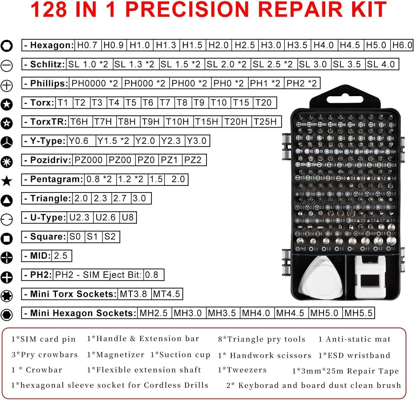Precision Screwdriver Kit, Electronics Repair Tool Set with Clean Brush, Tool Gifts for Men, Repair for Electronics,Macbook, Laptop, PC, RC, PS5, iphone,Jewelers, XBOX, Glasses