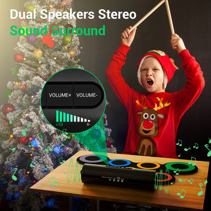 ROCKSOCKI Electric Drum Set, 7-Pad Electronic Drum Set with Headphone Included, Roll-up Drum Pad For Kids, Great Holiday Xmas Birthday Gift (Dual Speakers)