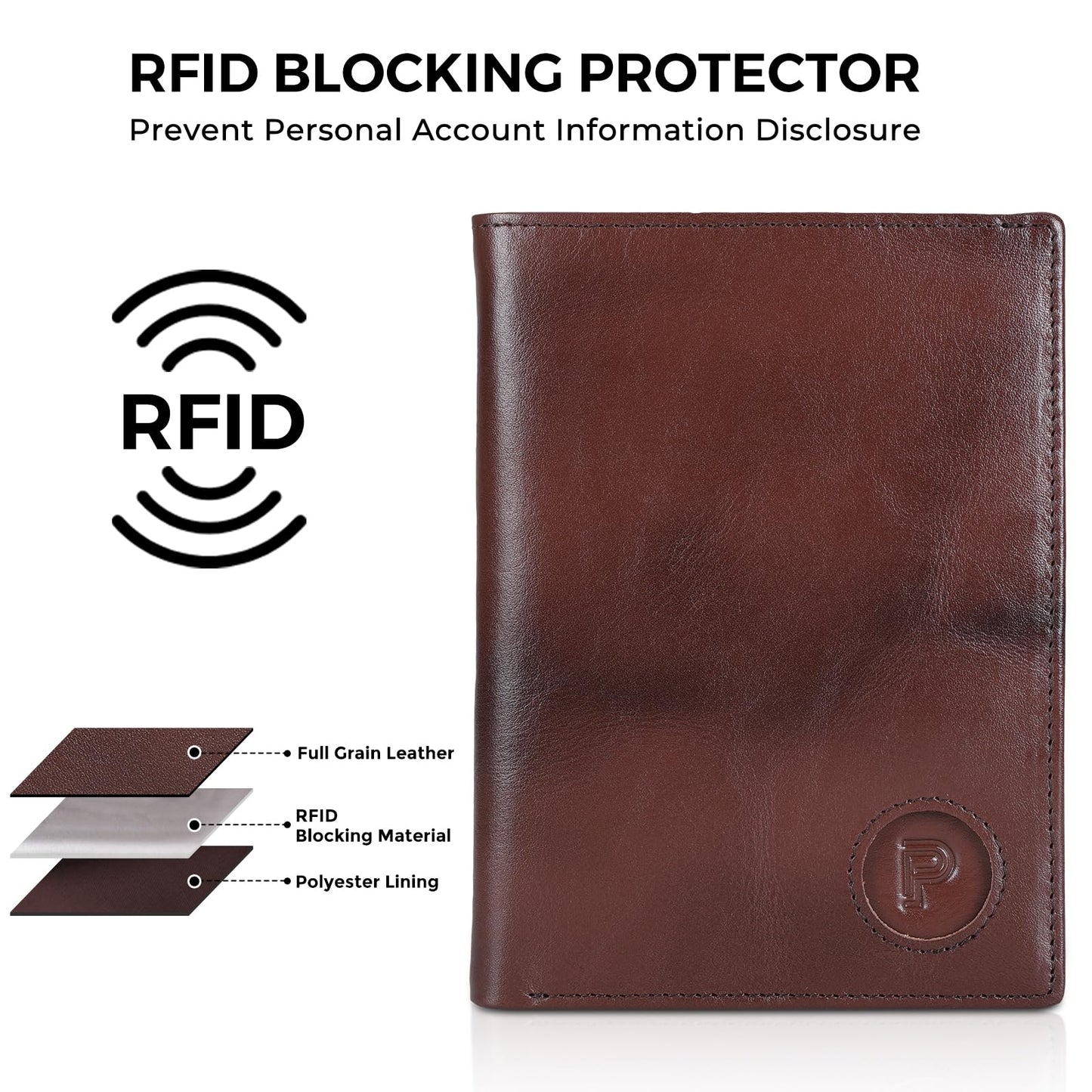 Polare Luxury RFID Blocking Leather Passport Holder Travel Wallet For Men and Women (Coffee with AirTag Slot)