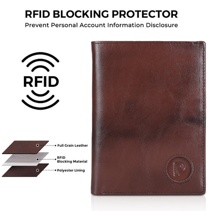 Polare Luxury RFID Blocking Leather Passport Holder Travel Wallet For Men and Women (Coffee with AirTag Slot)