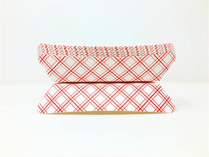 Mr Miracle 7 Inch Paper Hot Dog Tray in Red White Pattern. Pack of 100. Disposable, Recyclable and Fully Biodegradable. Made in USA