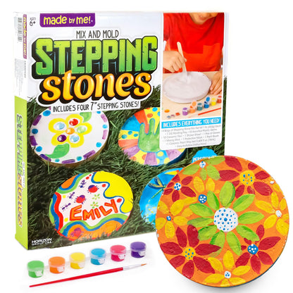 Made By Me Mix & Mold Your Own & Make 4 DIY Personalized Stepping Stones, Great Spring & Summer Weekend Activity, Perfect Keepsake, Birthday Party Idea for Kids Ages 5, 6, 7, 8, 9, Multicolor