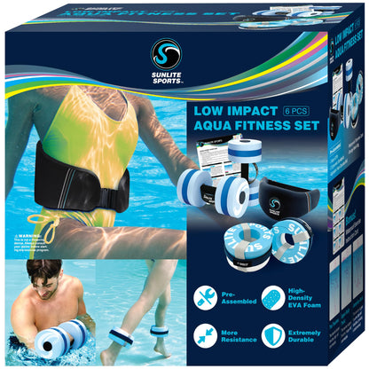 Sunlite Sports Water Workout Combo Set, Aqua Dumbbells, Swim Belt and Aqua Cuffs, Water Weights for Pool Exercise, Water Aerobics Equipment, High-Density EVA Foam for Aqua Jogging and Therapy