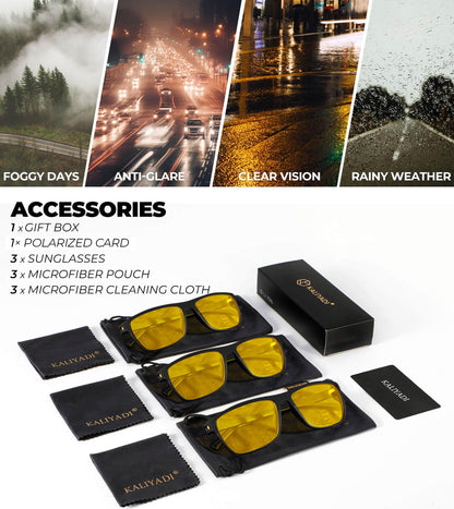 KALIYADI Night Vision Glasses for Men, Lightweight Night Driving Glasses for Driving (Night Vision/NightVision/NightVision)