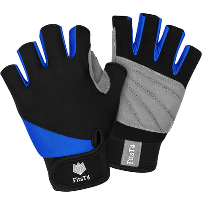 FitsT4 Sports Half Finger Padded Palm Gloves for Diving, Sailing, Jet Skiing, Stand-UP Boarding, Kayaking and Water Skiing, Suitable for Men&Women&Youth Blue M