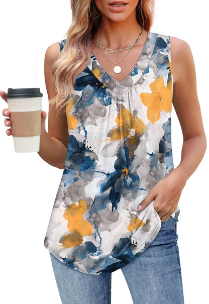 OFEEFAN Fashion Clothing Tank Top for Women Summer Clothes Sleeveless V Neck T Shirts Patterned-Flower M