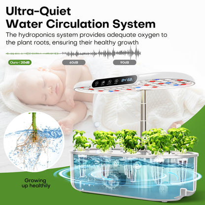 Ahopegarden Hydroponics Growing System with 12 Pods, Indoor Garden Kit with LED Grow Light & LCD Temp Humidity Display, Smart Quiet Pump Planter for Herbs, Lettuce, Vegetables, Kitchen Garden Use