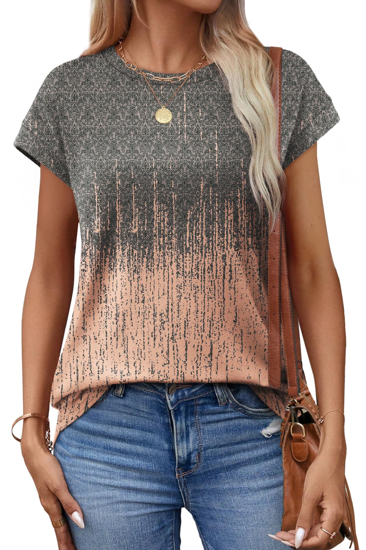 Alaroo Tshirts Shirts for Women Crew Neck Short Sleeve Tops Trendy Tunic Blouses Print 16 M