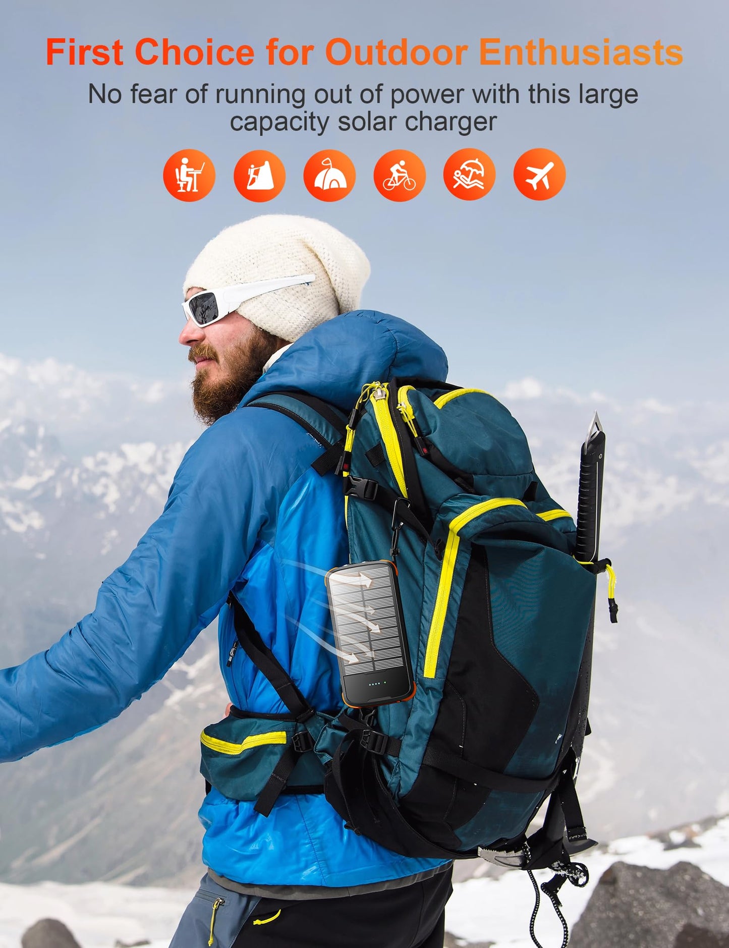 MINRISE Solar Charger Power Bank, 40000mAh Portable Phone Charger Built in 4 Cables with USB C in/Output, PD 20W Fast Charging Portable Charger, External Battery Pack with Dual Bright Flashlights